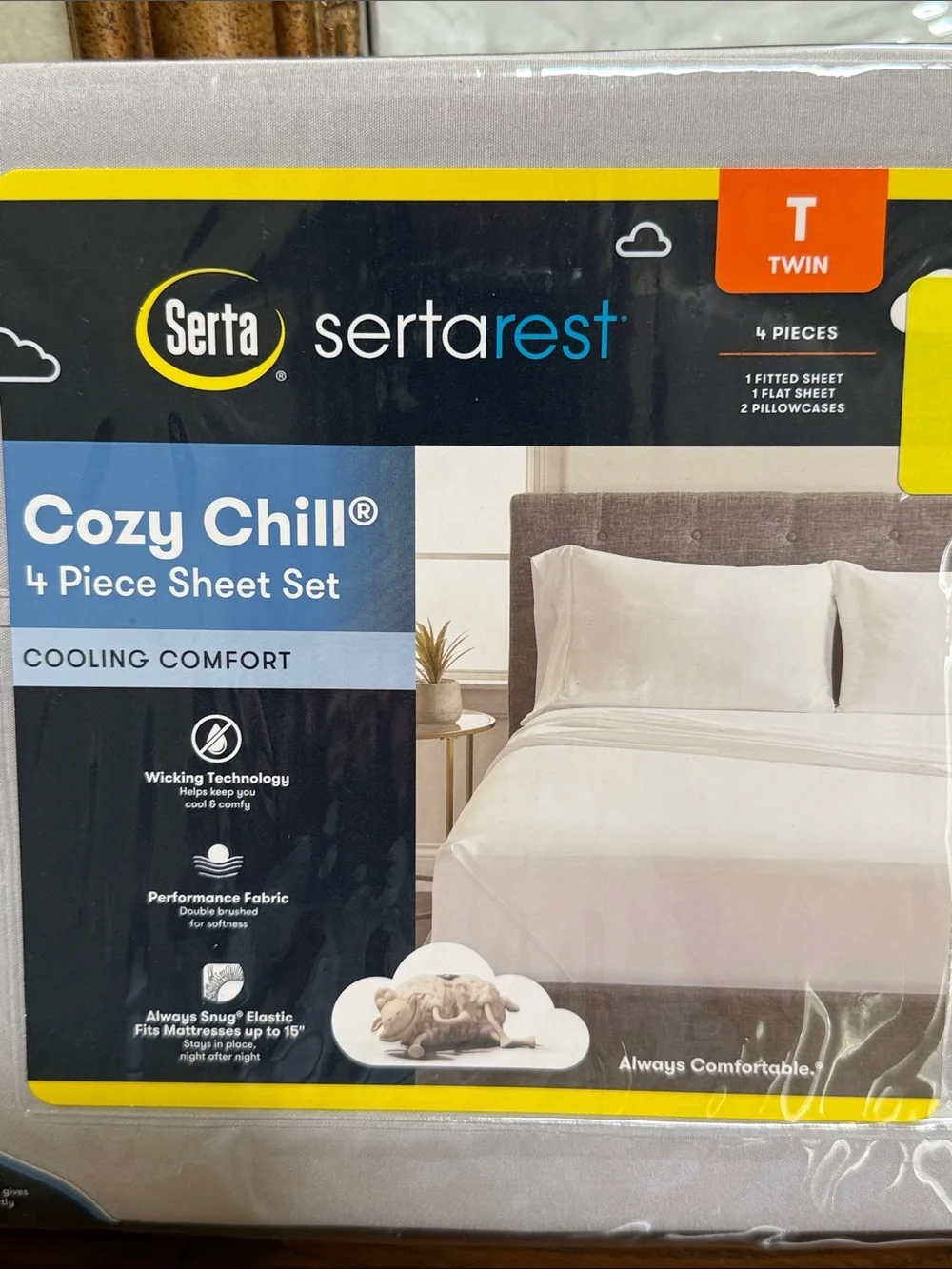 Serta Chill Cooling Twin Sheet Set in Light Gray - 4 Piece